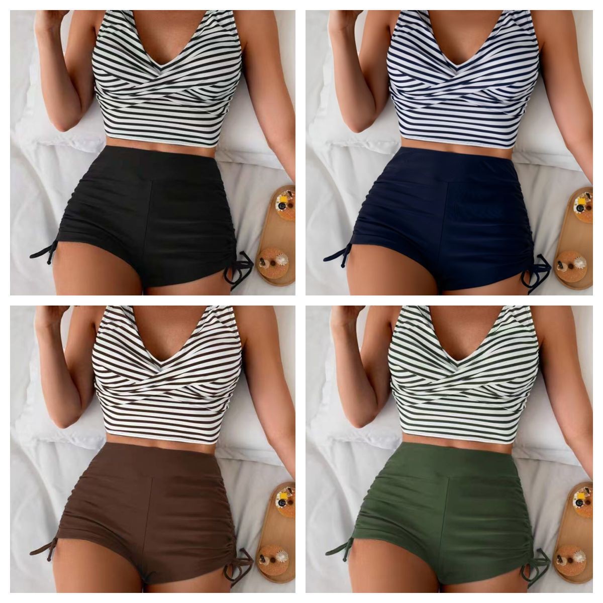 Shorts - Dames badmode bikini crop top hoge