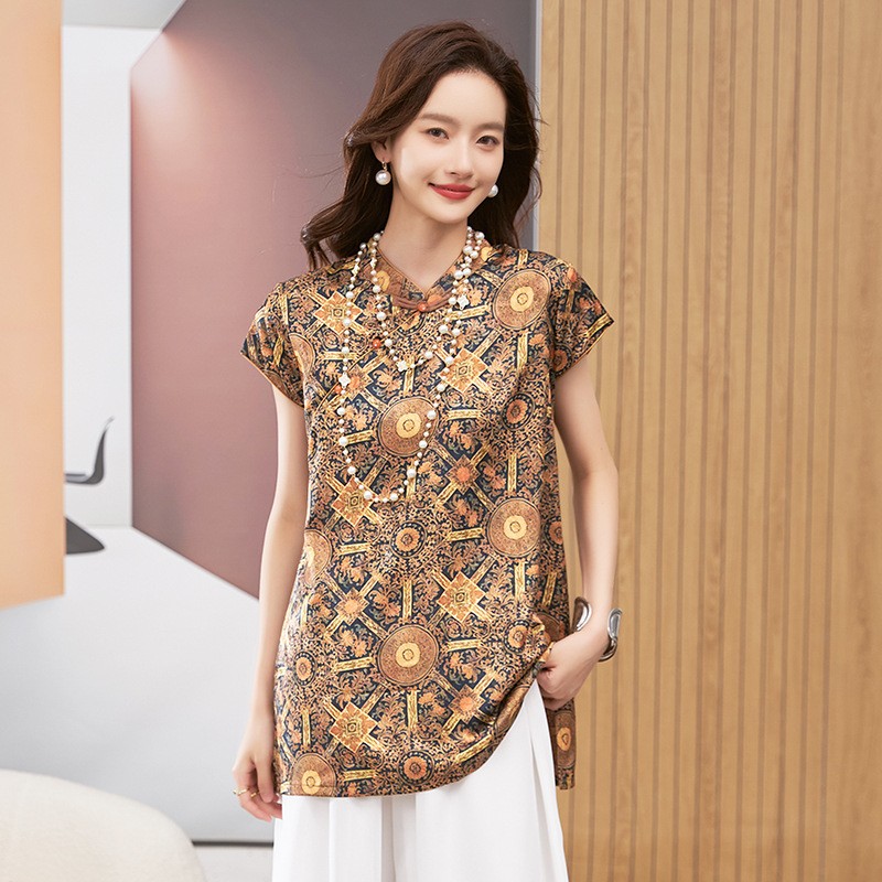 Shirts - Damesblouse met korte mouwen, ronde hals,