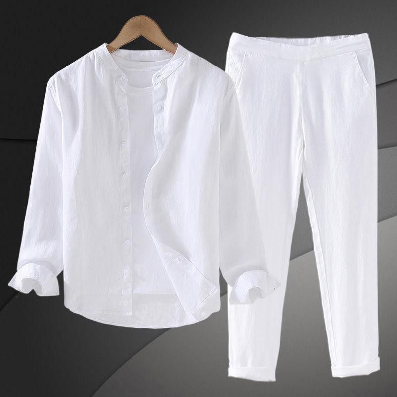 Mens Linen Shirt Long Sleeve - Lichtgewicht, ademende katoenen linnen overhemdset voor