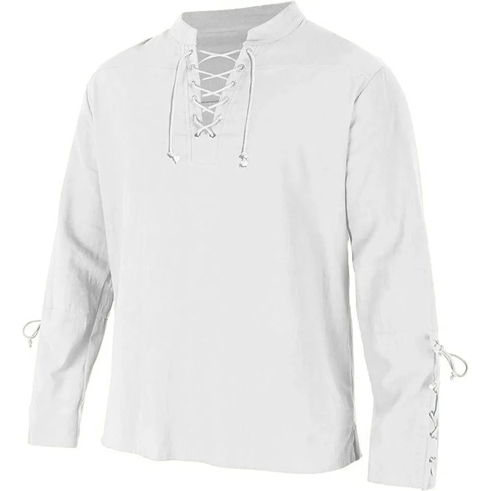 Medieval Gothic Lace Up Pirate Shirt - Heren Shirts Met Lange Mouwen Kanten