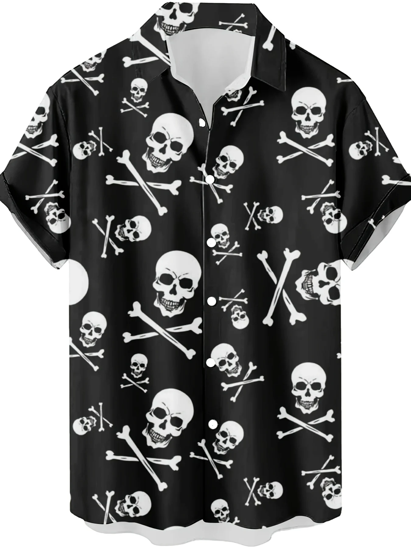 Vintage Hawaiian Floral Shirt - Vintage Horror Skull Crossbone Heren Hawaiiaans