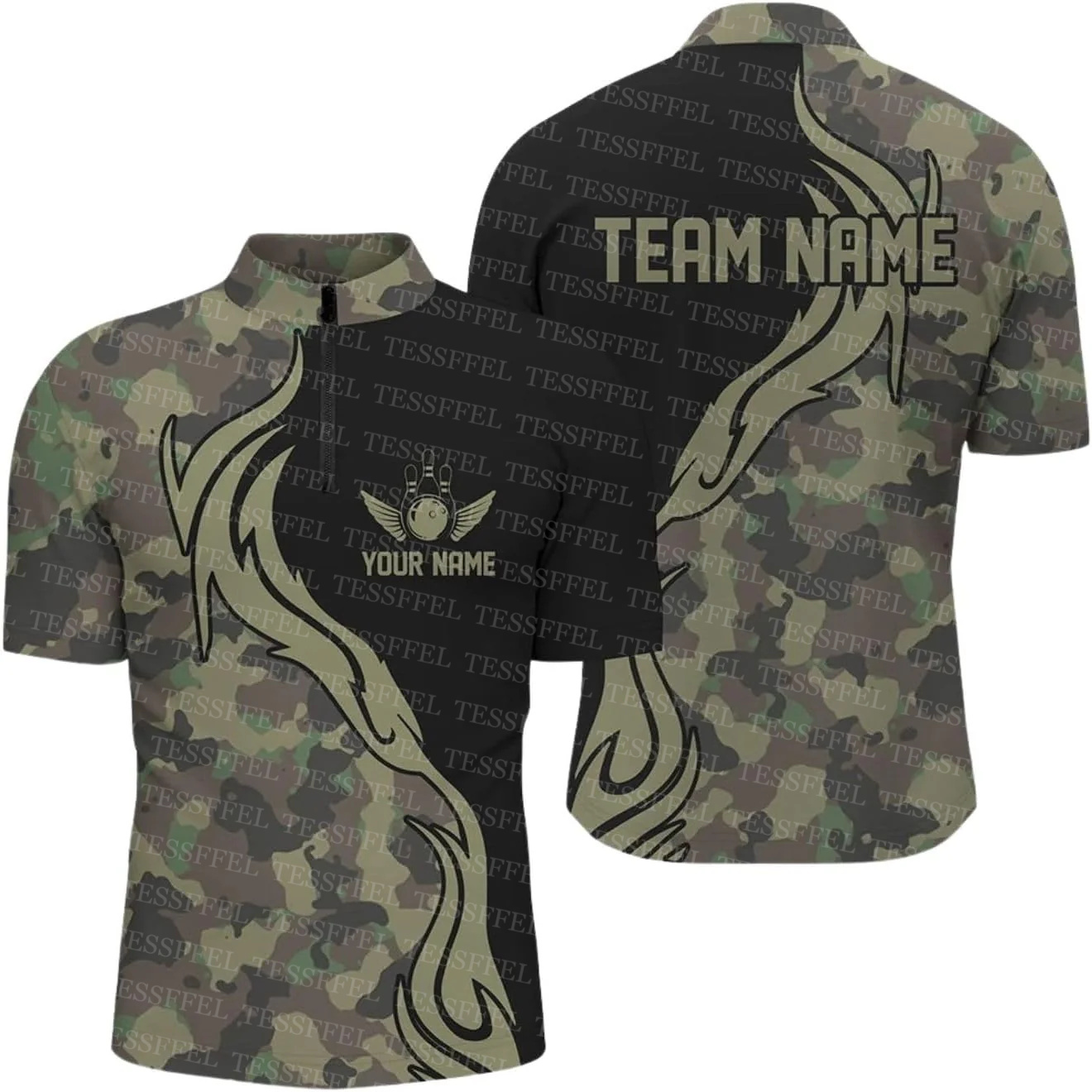 Short Sleeve Bowling Shirt Retro - Aangepaste naam Graffiti Flame Strike Bowling