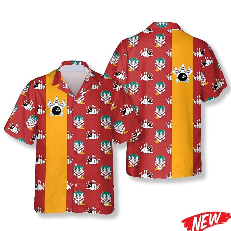 Short Sleeve Bowling Shirt Retro - Klassiek Hawaiiaans overhemd met bowlingpatroon voor