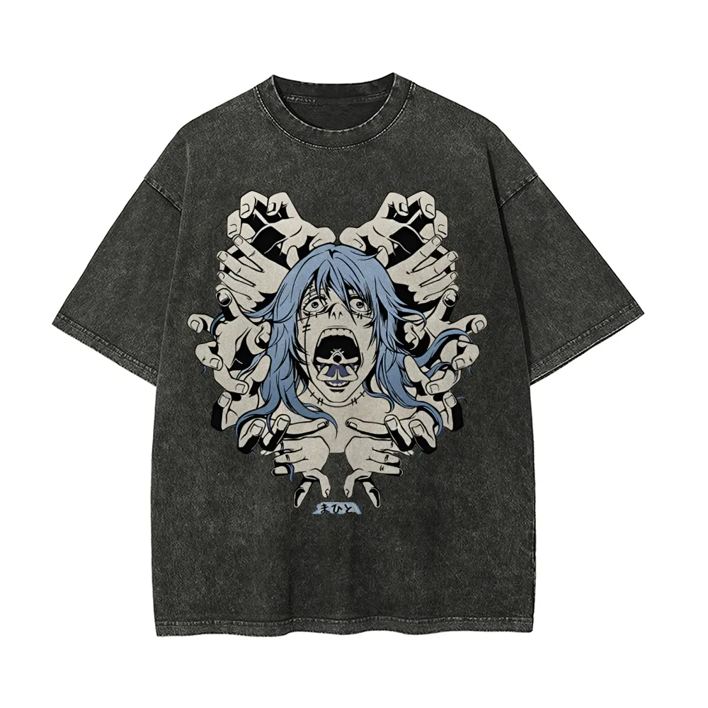 Acid Wash Vintage Graphic T Shirt - Mahito T-shirt Jujutsu Kaisen Heren Acid