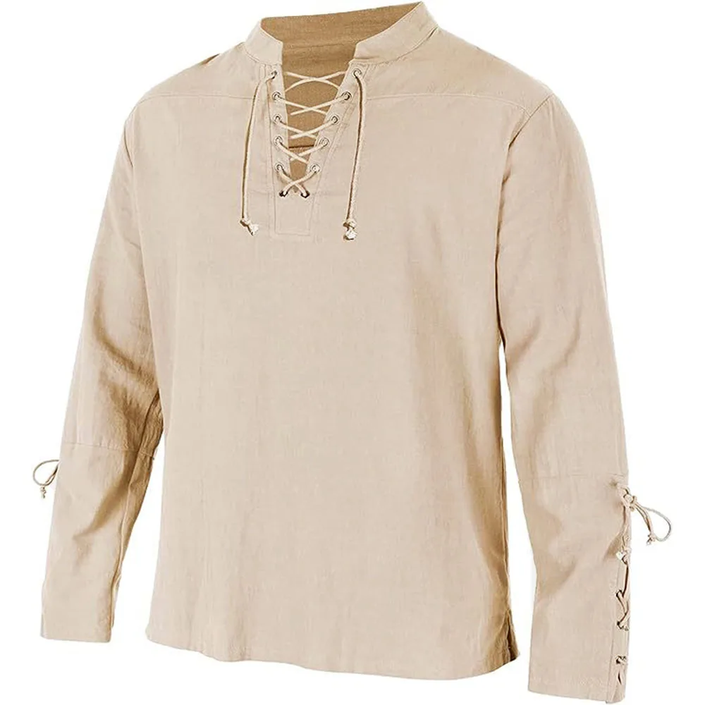Medieval Gothic Lace Up Pirate Shirt - Heren shirts met lange mouwen, vetersluiting,