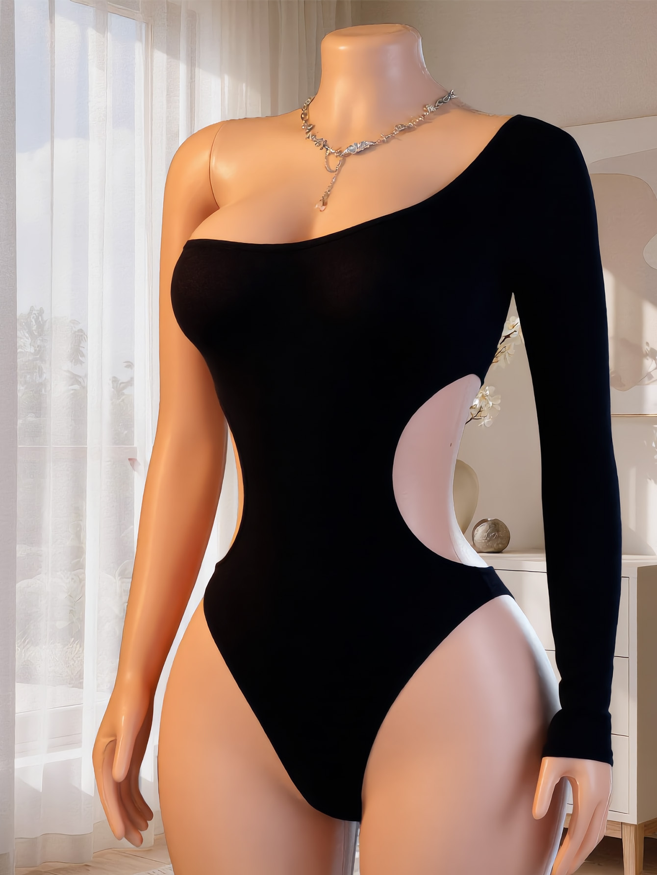 Underwear - Dames bodysuit met één schouder, lange