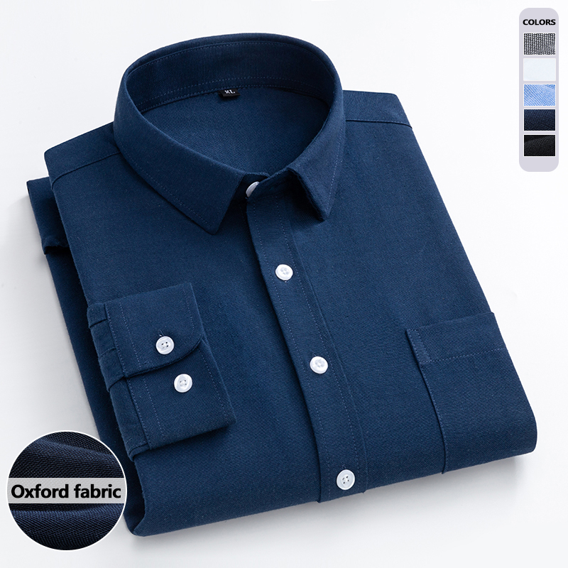Oxford Cotton Casual Shirt Business - Marineblauw Oxford-shirt Heren met lange mouwen