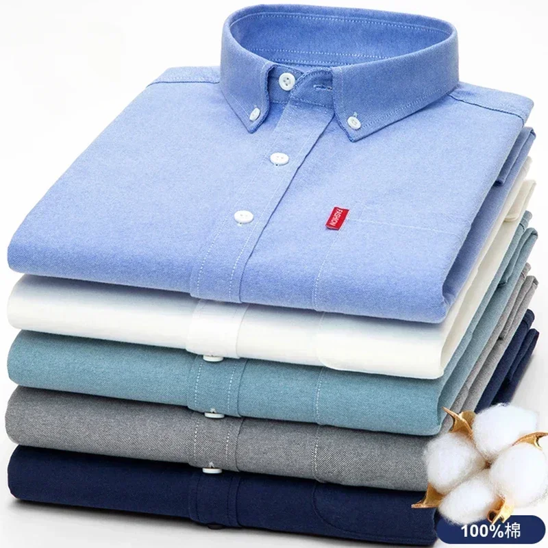 Oxford Cotton Casual Shirt Business - 100% Puur Katoenen Heren Effen Kleur