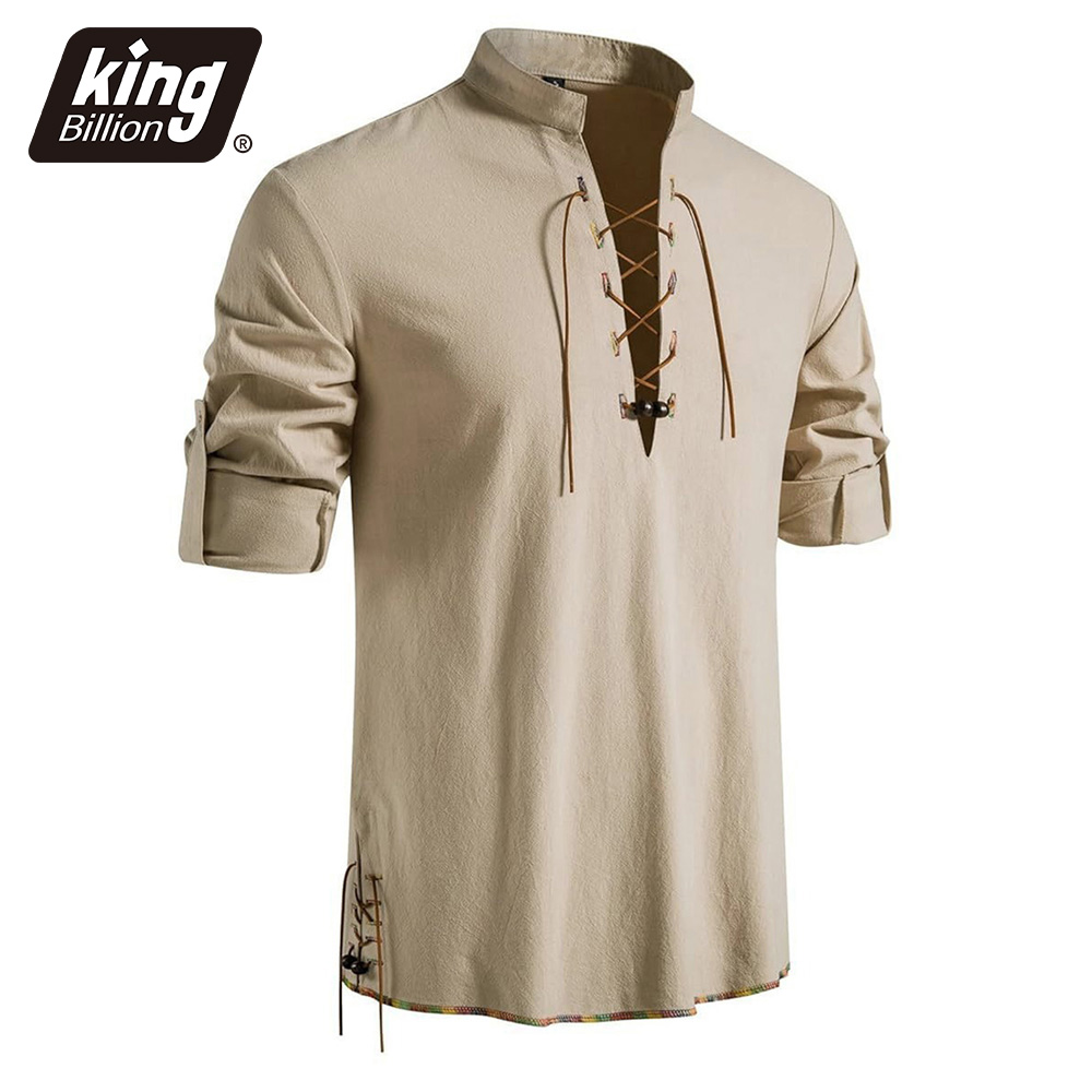 Medieval Gothic Lace Up Pirate Shirt - Heren Henley-hals Middeleeuws Shirt Retro Viking