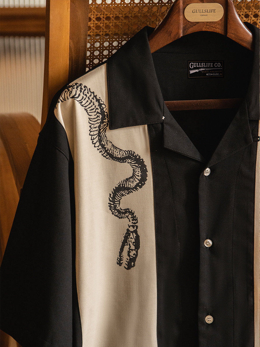 Short Sleeve Bowling Shirt Retro - Loszittend herenhemd met korte mouwen, een