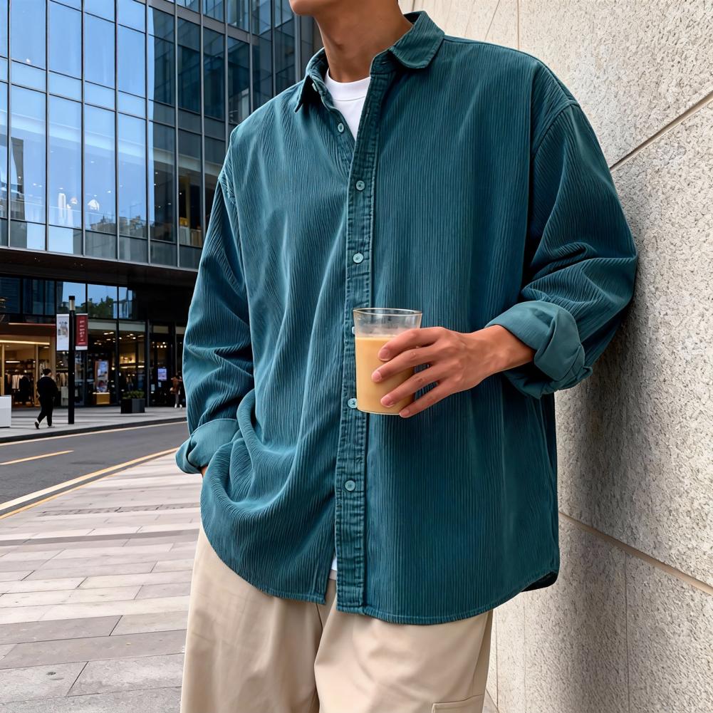 Corduroy Button Up Shirt Men - Nieuw corduroy overhemd voor heren, ontspannen