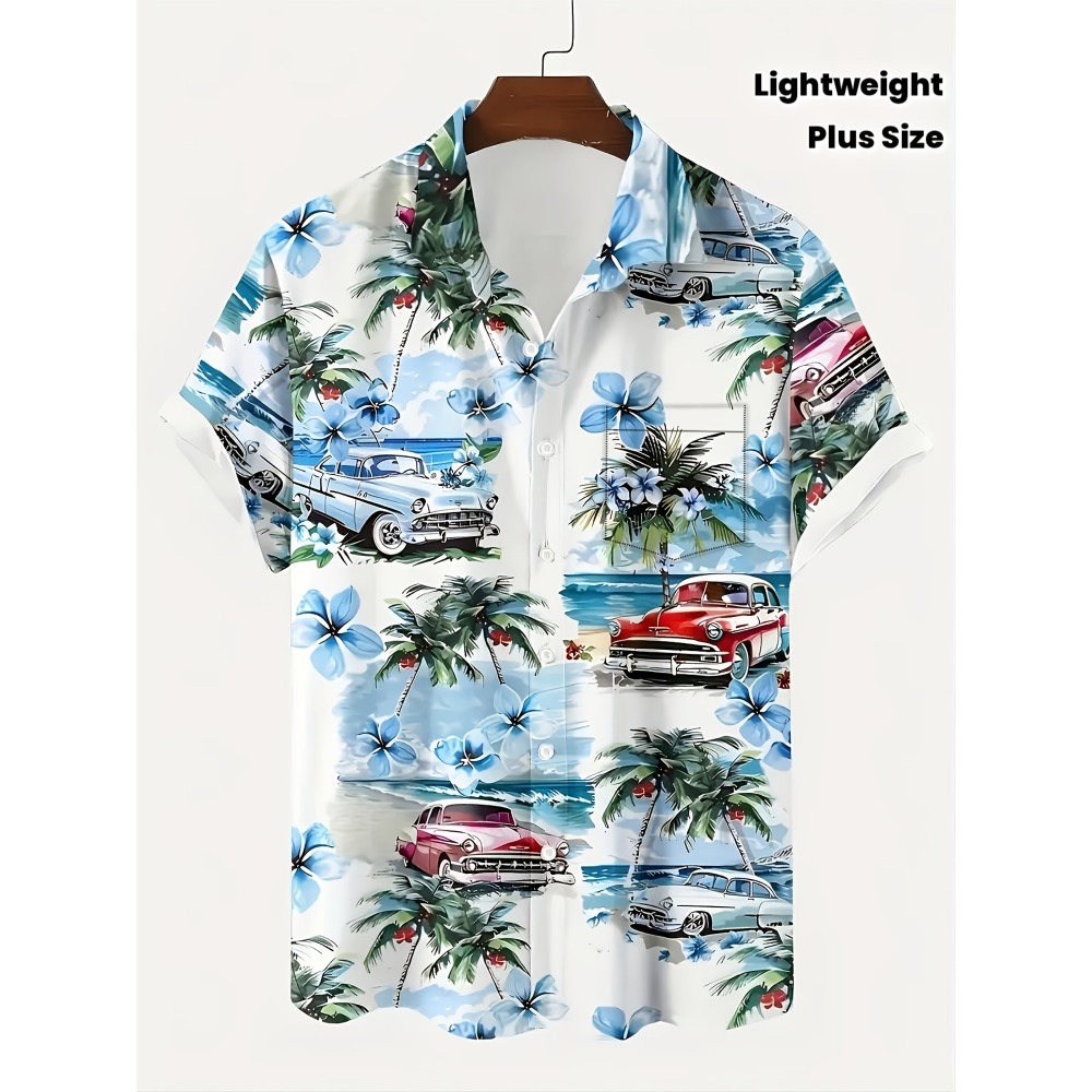 Vintage Hawaiian Floral Shirt - Heren Vintage Klassieke Auto Palmboom Plumeria