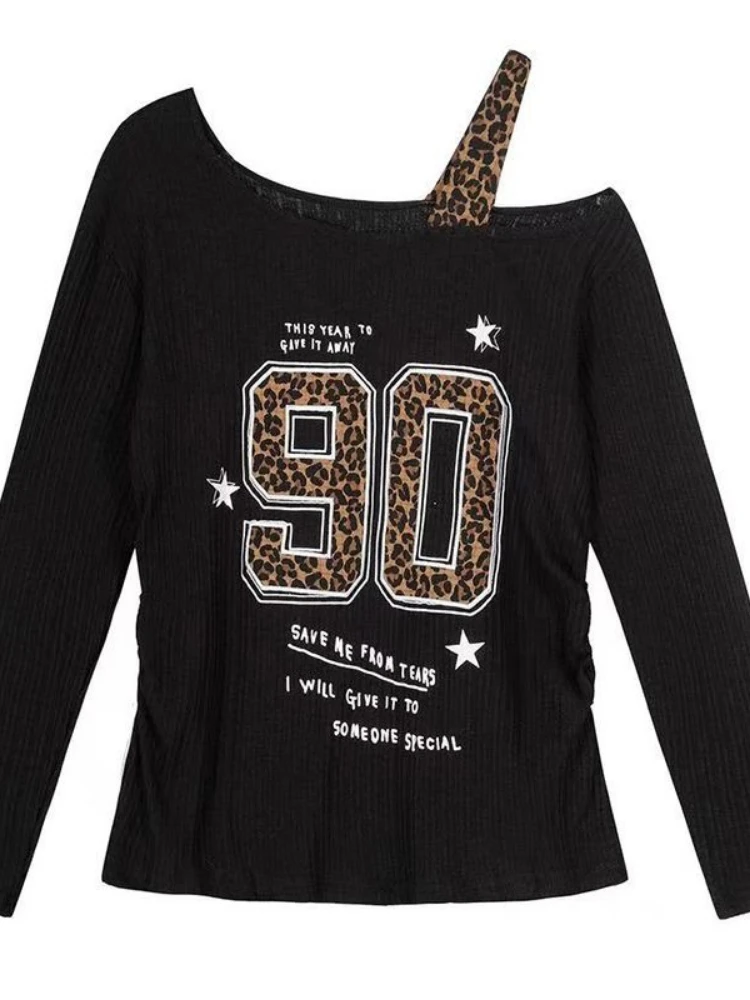 T-Shirts - Y2K patchwork T-shirt met luipaardprint dames