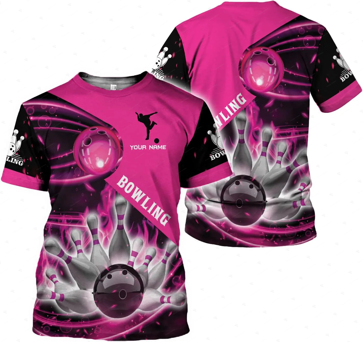 Short Sleeve Bowling Shirt Retro - Aangepaste naam Gradiënt Bowling Vlam Graffiti