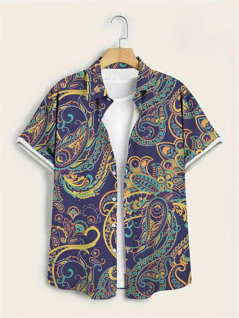 Vintage Hawaiian Floral Shirt - Paarse basis kleurrijke paisley Hawaiiaanse overhemden,