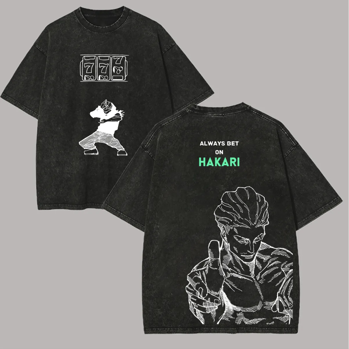 Acid Wash Vintage Graphic T Shirt - Jujutsu Kaisen Hakari T-shirt: Altijd op