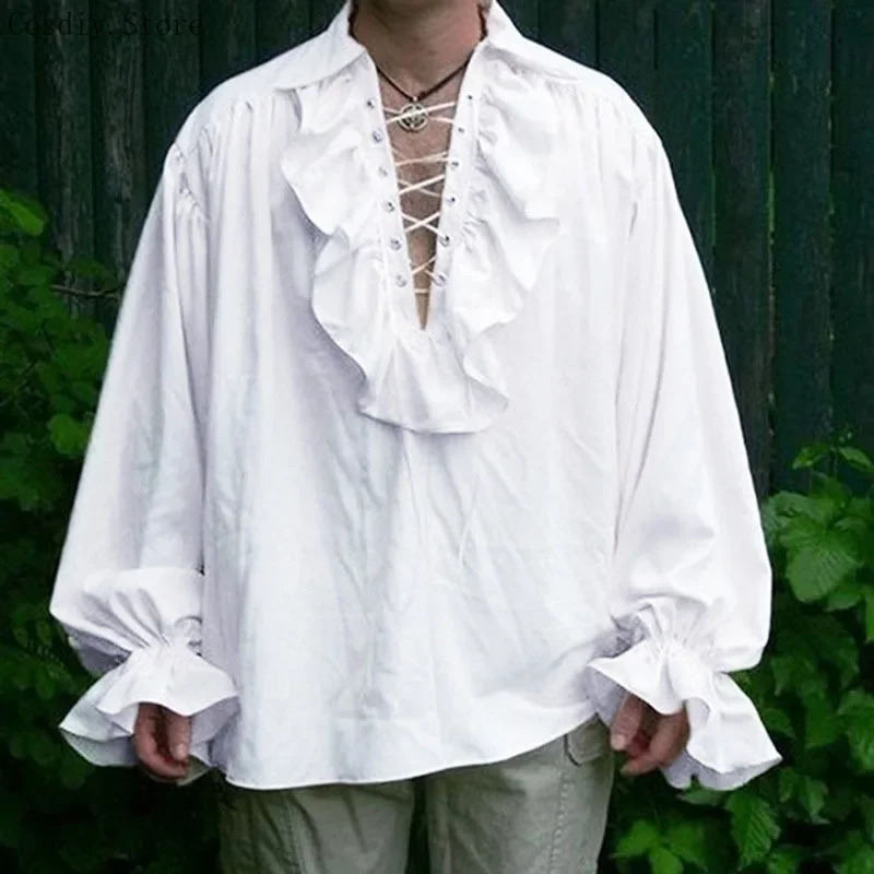 Medieval Gothic Lace Up Pirate Shirt - S-5XL Middeleeuwse Piraat Halloween Vampier Kostuum