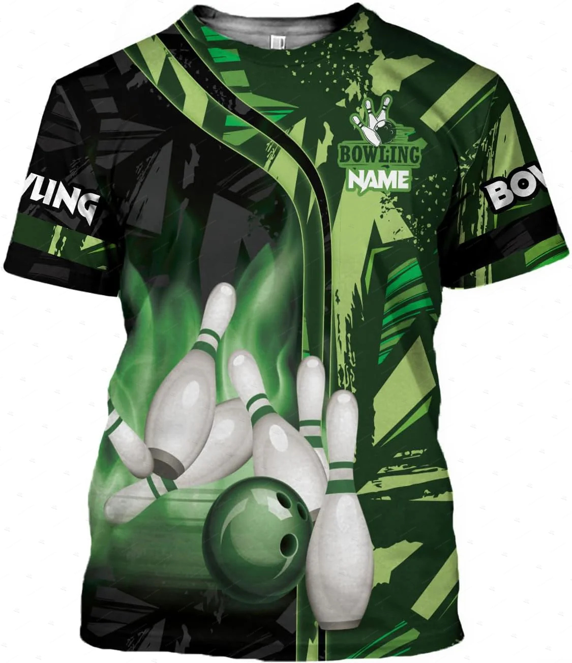 Short Sleeve Bowling Shirt Retro - Aangepaste naam Gradiënt Bowling Vlam Graffiti