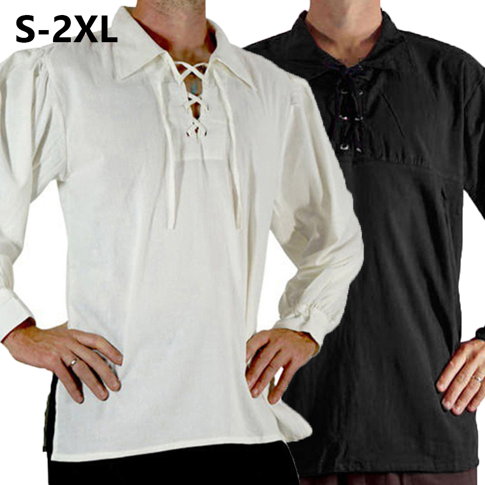 Medieval Gothic Lace Up Pirate Shirt - Mannen Middeleeuwse Renaissance Kostuum Piraat Shirt