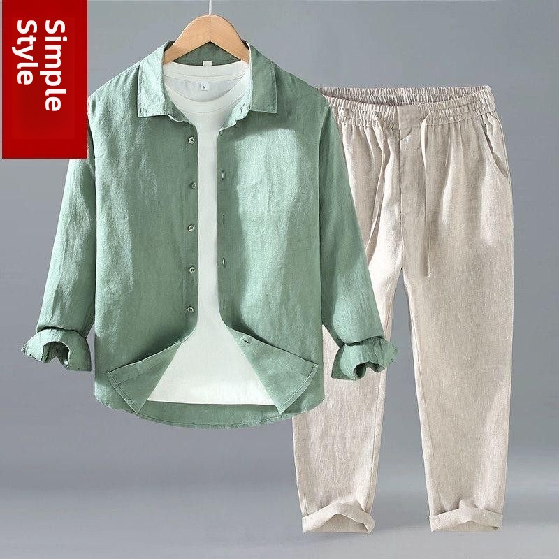 Mens Linen Shirt Long Sleeve - Losse linnen heren casual korte mouwen