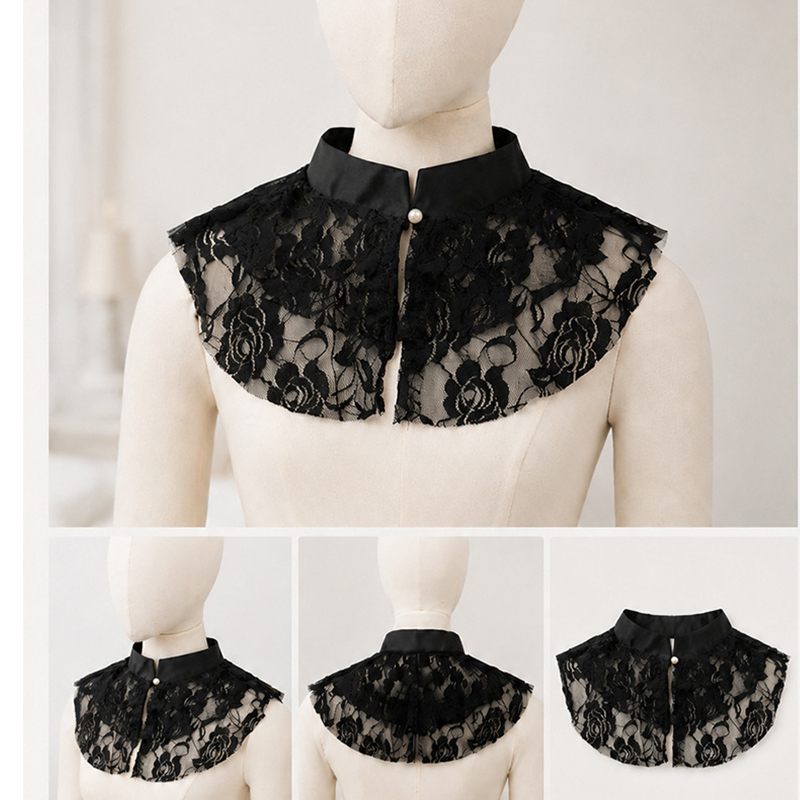 Shirts - Elegante kanten bloemenkraag, afneembare blousekraag voor