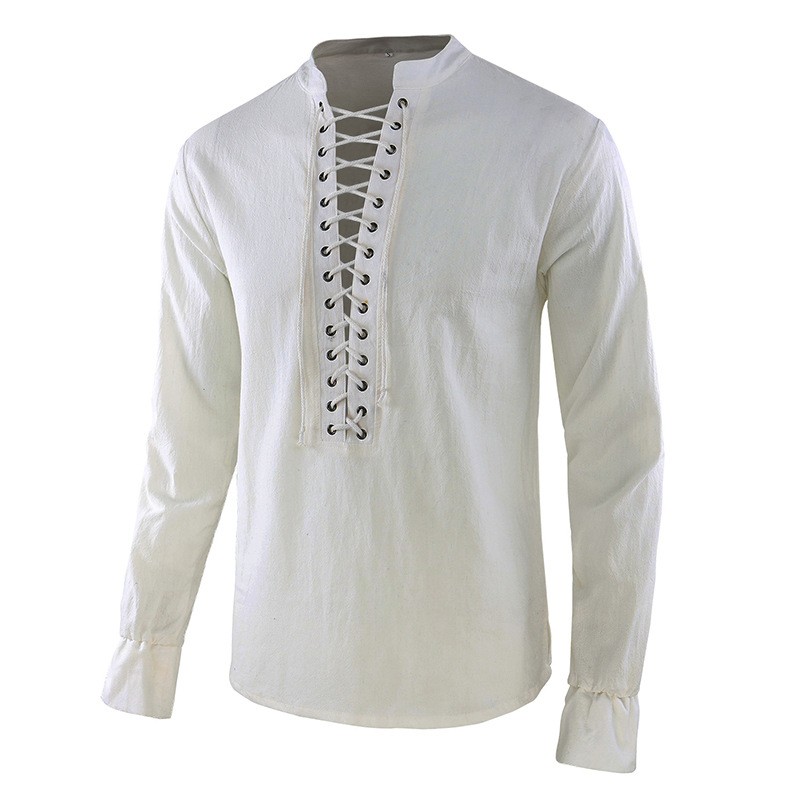 Mens Linen Shirt Long Sleeve - Heren Renaissance overhemd Piraten Middeleeuws Viking