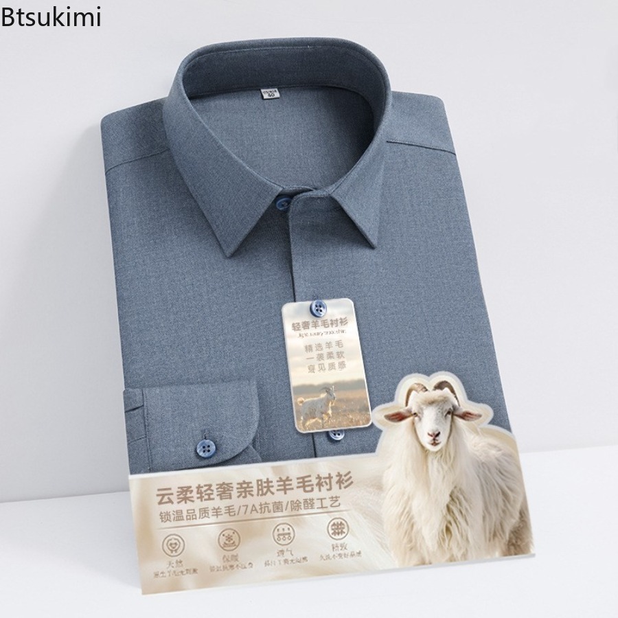 Mandarin Collar Formal Shirt Slim Fit - Nieuwe hoogwaardige wollen modale shirts met