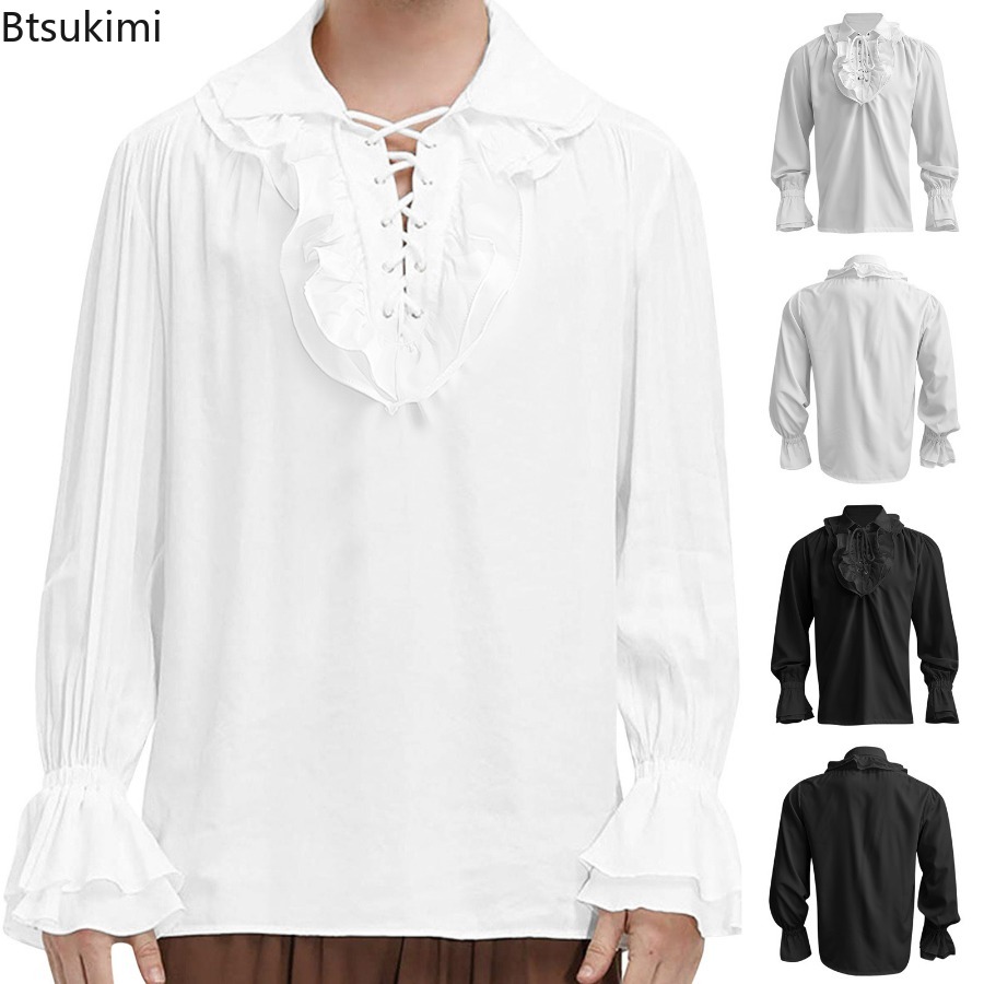 Medieval Gothic Lace Up Pirate Shirt - Heren Middeleeuwse Renaissance Piraat Shirt Victoriaanse