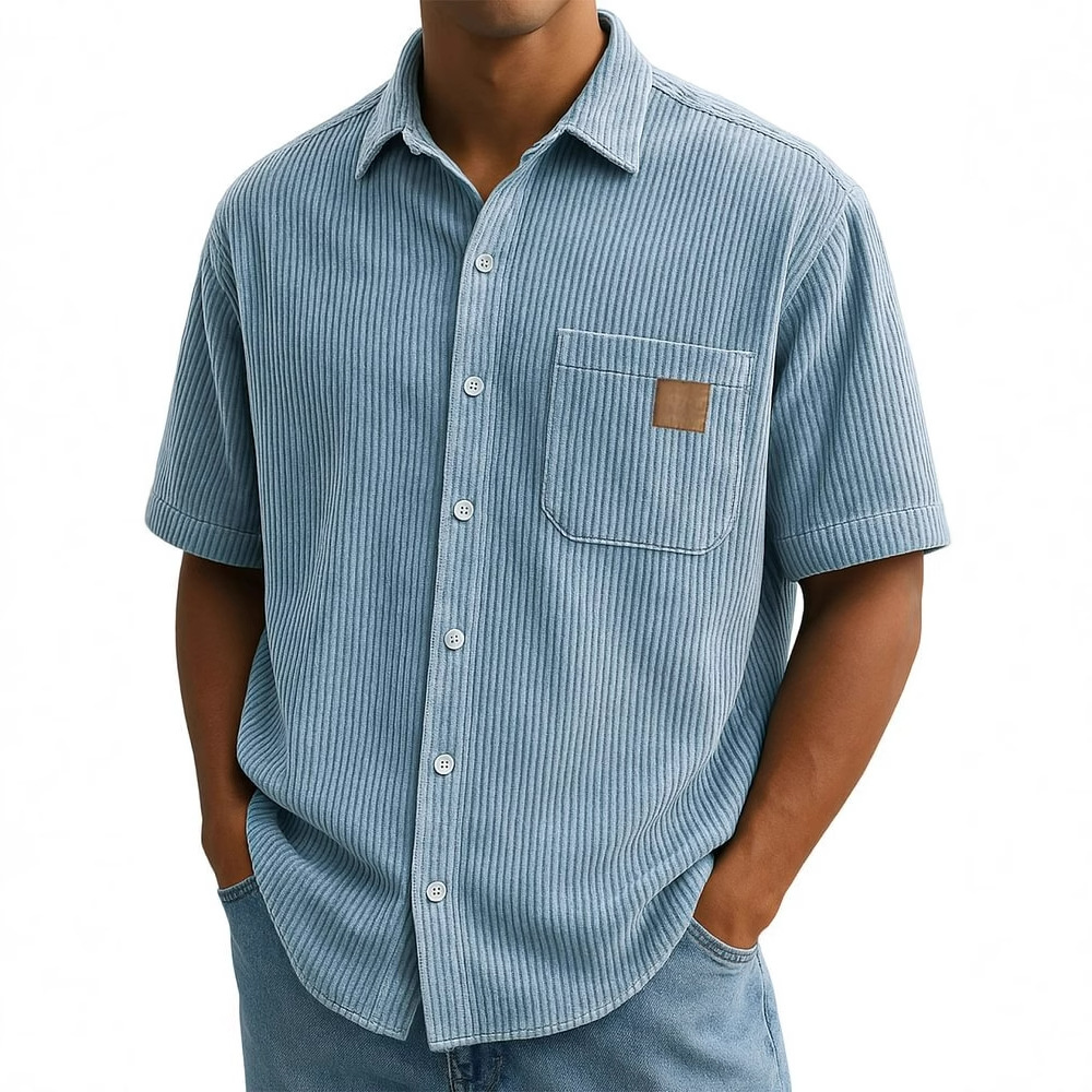 Corduroy Button Up Shirt Men - Corduroy herenshirt met korte mouwen, vintage