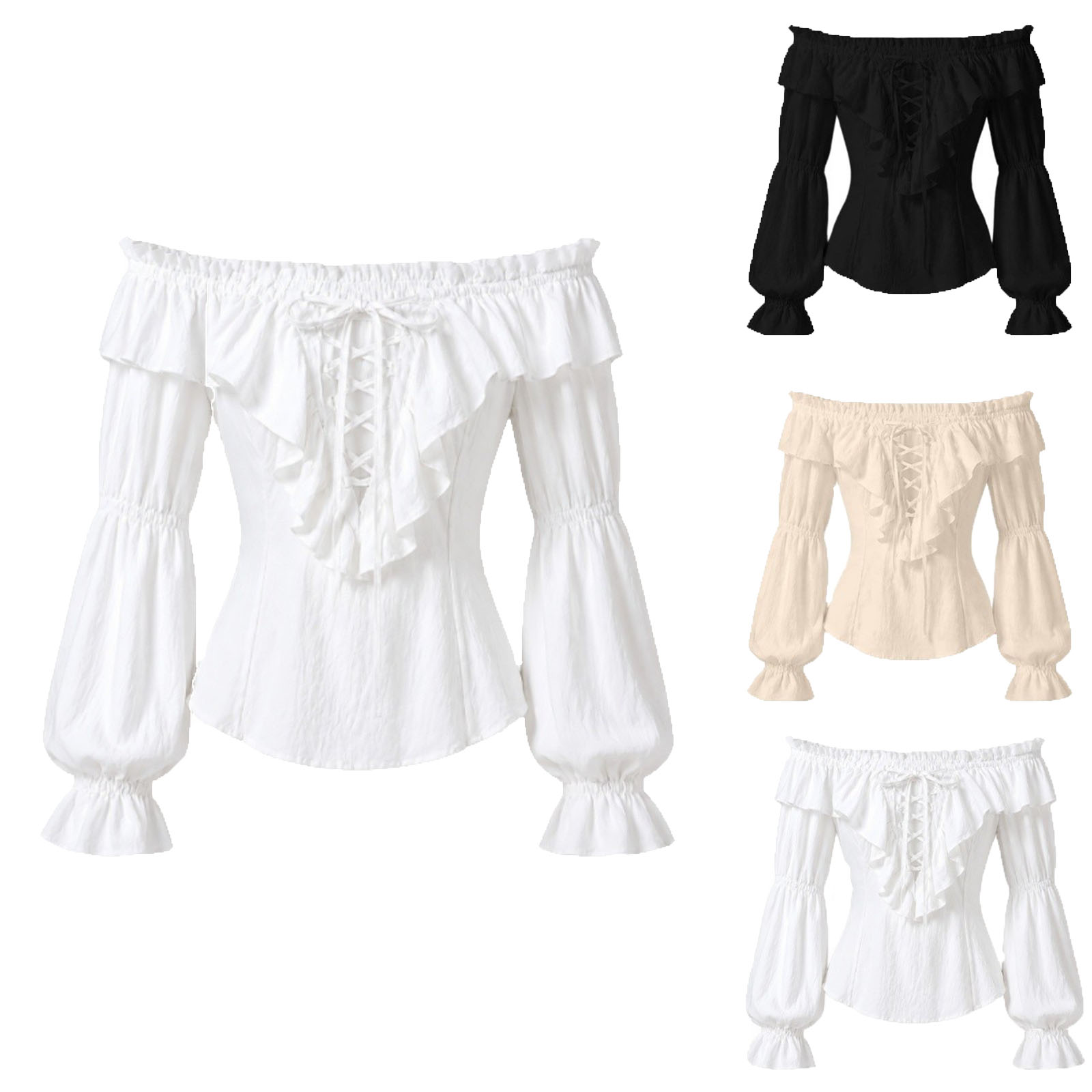 Vrouwen Piratenblouse Renaissa - Medieval Gothic Lace Up Pirate Shirt recensie en prijs