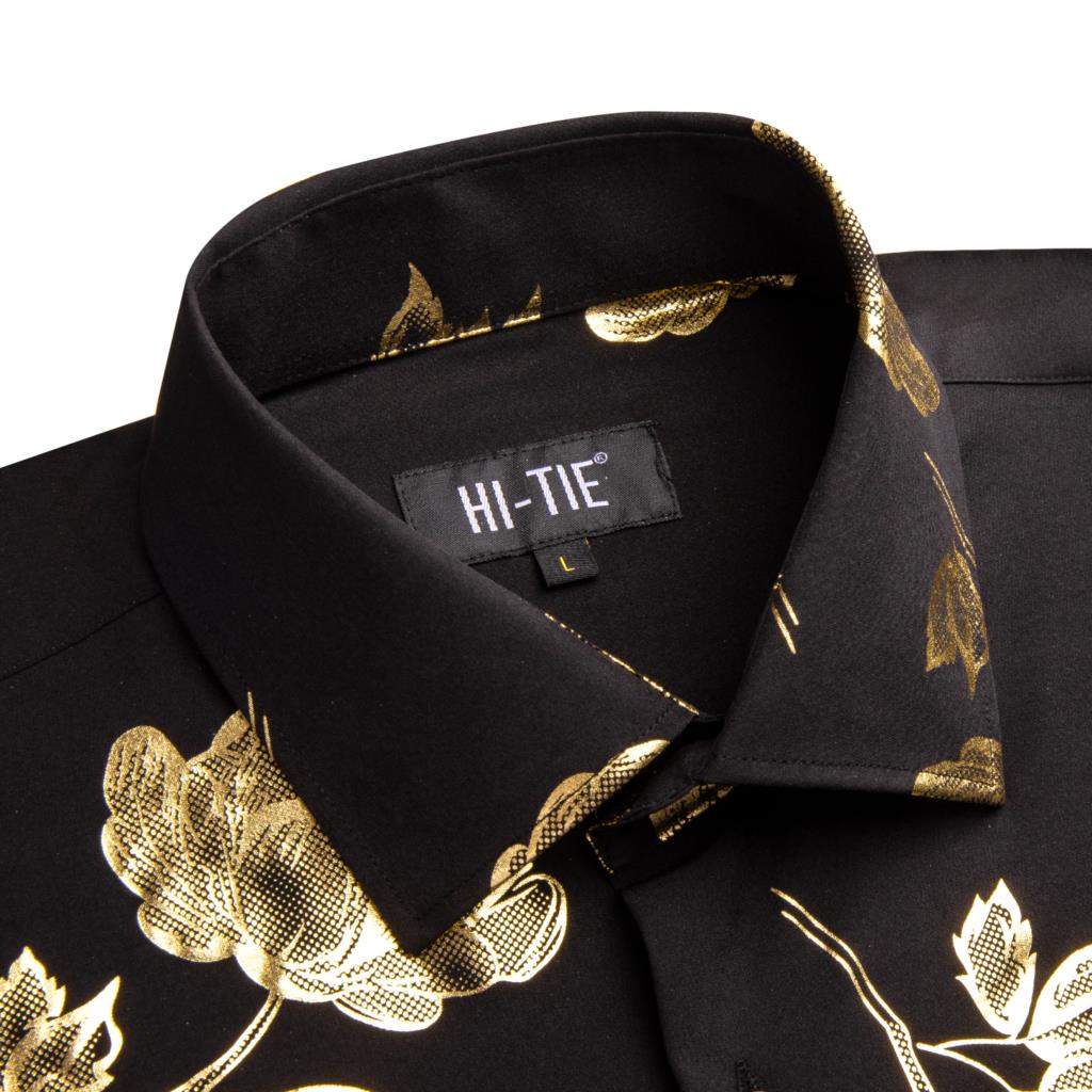 Hi-Tie Zwart Goud Zijden Heren - Mens Satin Silk Dress Shirt recensie en prijs