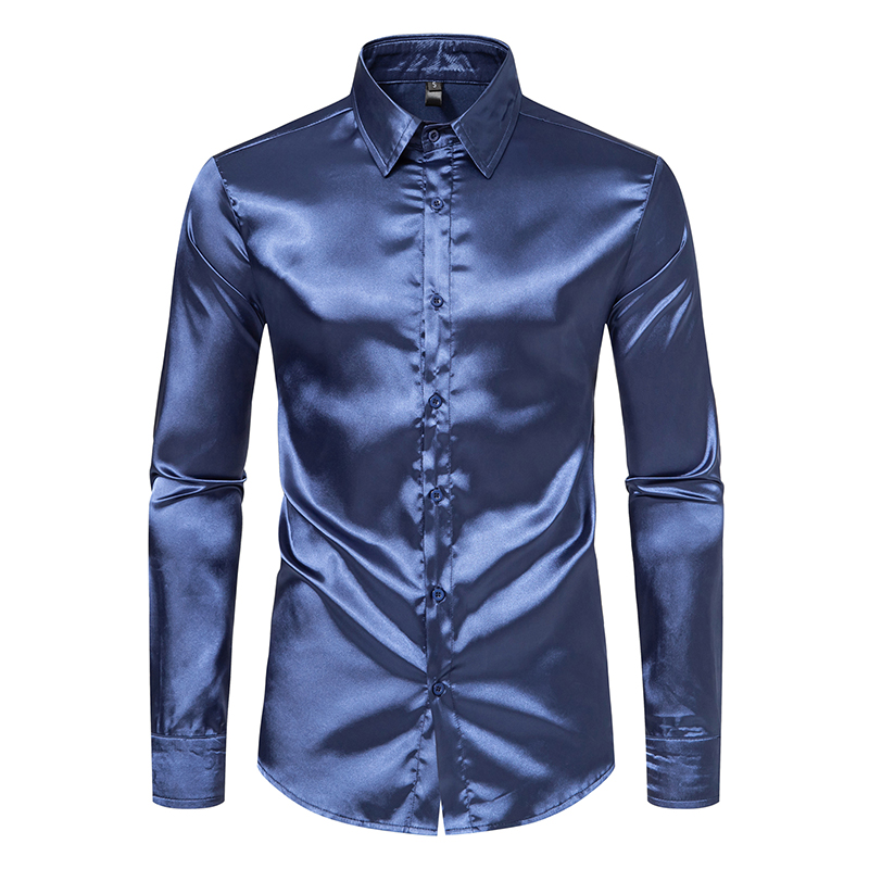 Heren zwart satijn luxe overhe - Mens Satin Silk Dress Shirt recensie en prijs