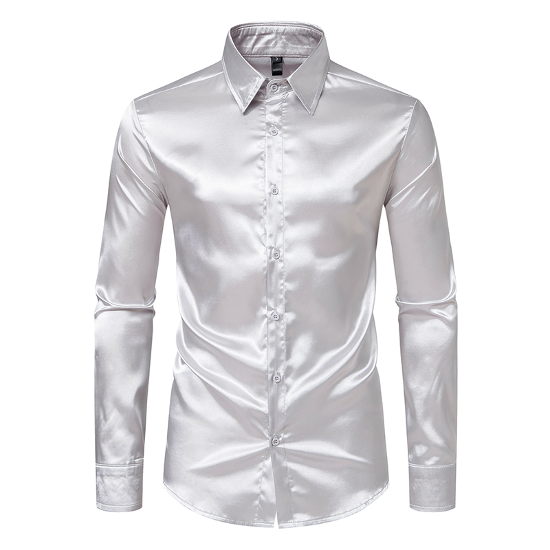 Heren zwart satijn luxe overhe - Mens Satin Silk Dress Shirt recensie en prijs