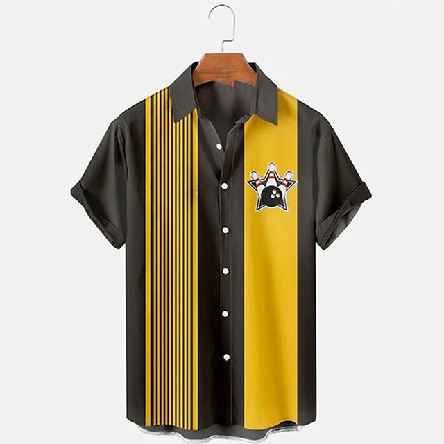 Heren gestreept bowlingpatroon - Short Sleeve Bowling Shirt Retro recensie en prijs