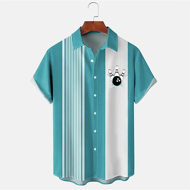 Heren gestreept bowlingpatroon - Short Sleeve Bowling Shirt Retro recensie en prijs