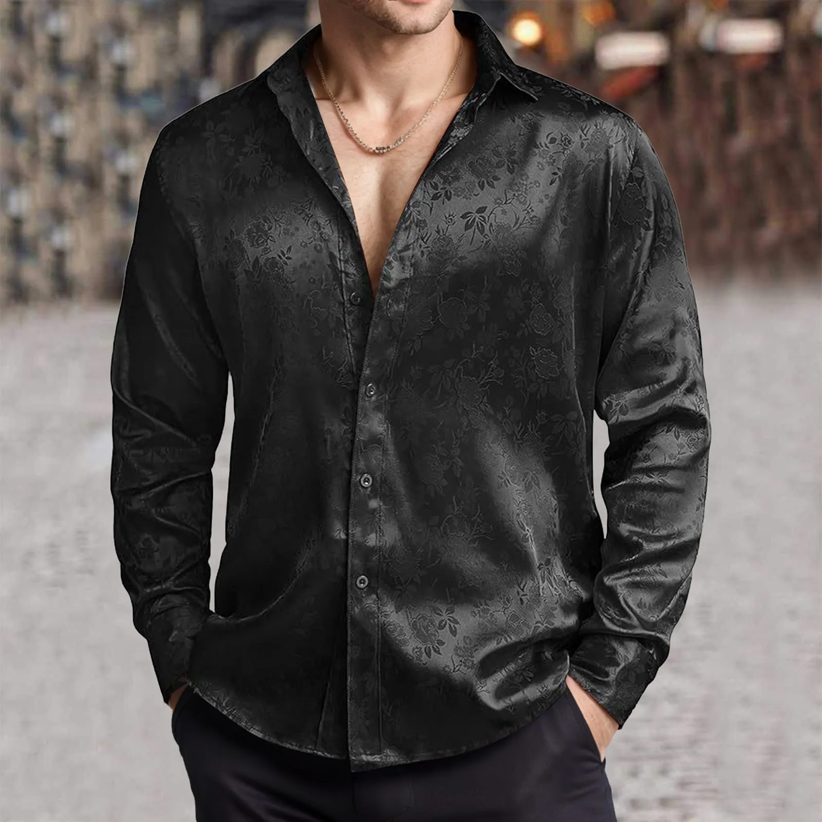 Heren imitatiezijde satijnen o - Mens Satin Silk Dress Shirt recensie en prijs