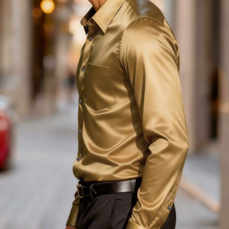 Heren overhemd van satijnachti - Mens Satin Silk Dress Shirt recensie en prijs