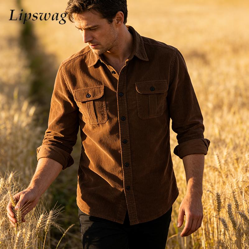 Vintage Effen Kleur Corduroy S - Corduroy Button Up Shirt Men recensie en prijs