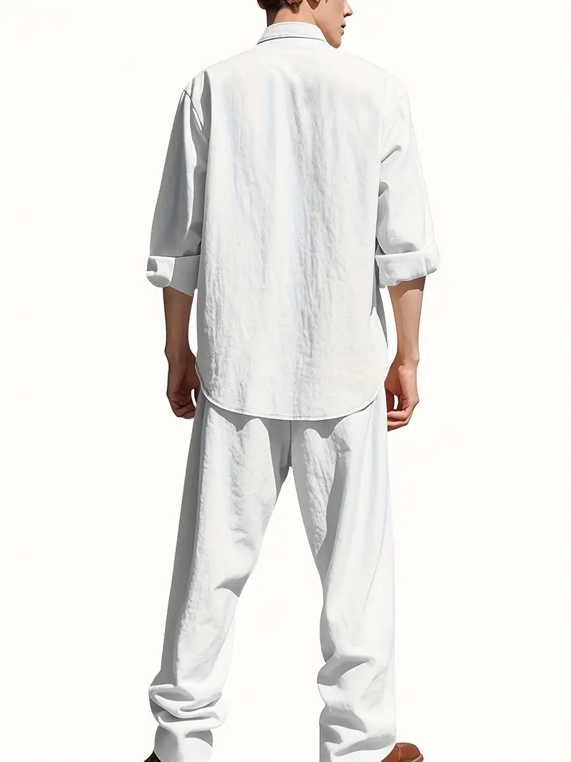 Heren wit linnen pak, lange mo - Mens Linen Shirt Long Sleeve recensie en prijs