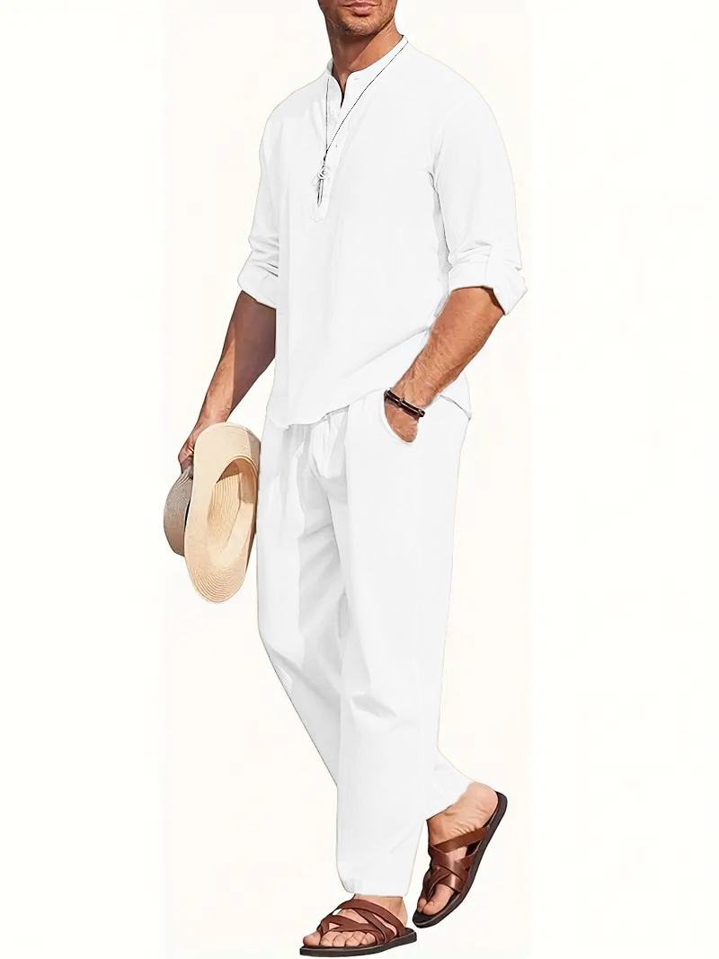 Heren wit linnen pak, lange mo - Mens Linen Shirt Long Sleeve recensie en prijs