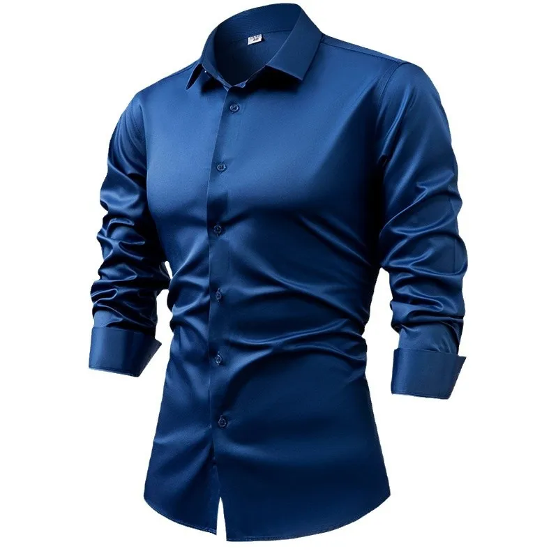 2022 lente herfst koningsblauw - Mens Satin Silk Dress Shirt recensie en prijs