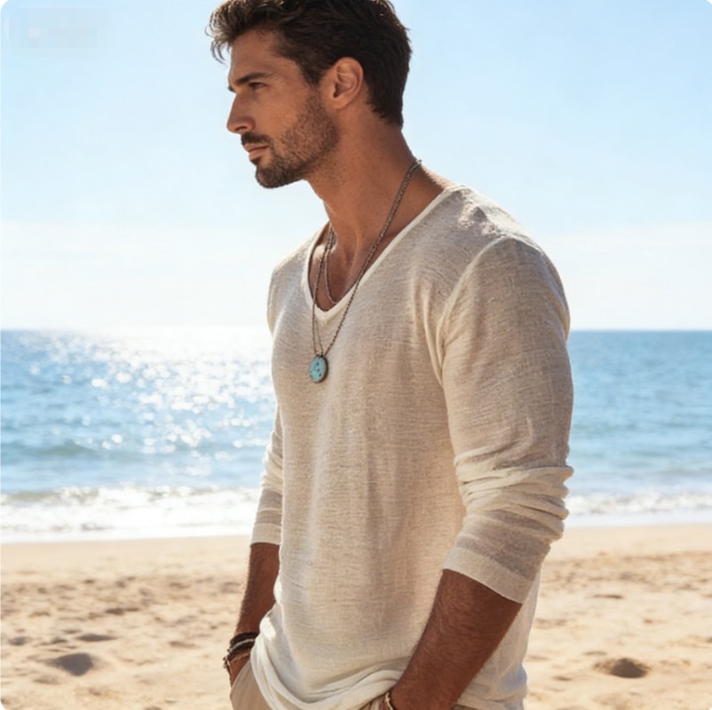 Casual T-shirt voor heren met  - Mens Linen Shirt Long Sleeve recensie en prijs