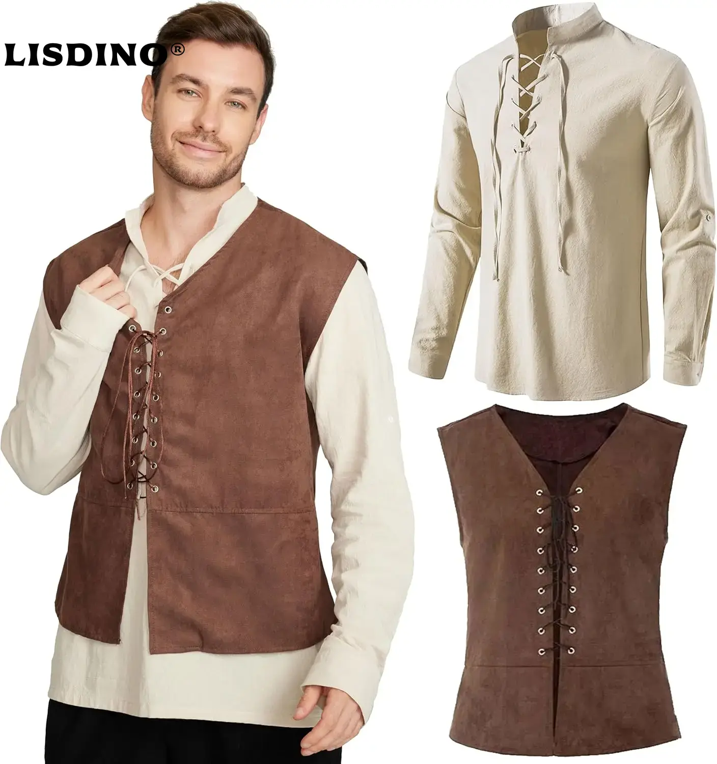 2-delige set Middeleeuws piraa - Medieval Gothic Lace Up Pirate Shirt recensie en prijs