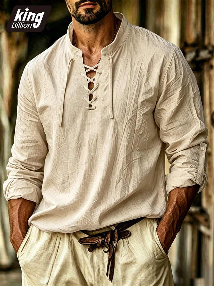 Heren T-shirt met V-hals Pirat - Medieval Gothic Lace Up Pirate Shirt recensie en prijs