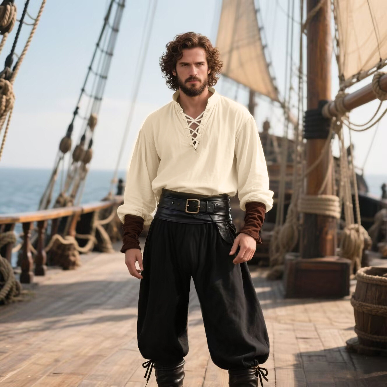 Halloween piratenkostuum heren - Medieval Gothic Lace Up Pirate Shirt recensie en prijs