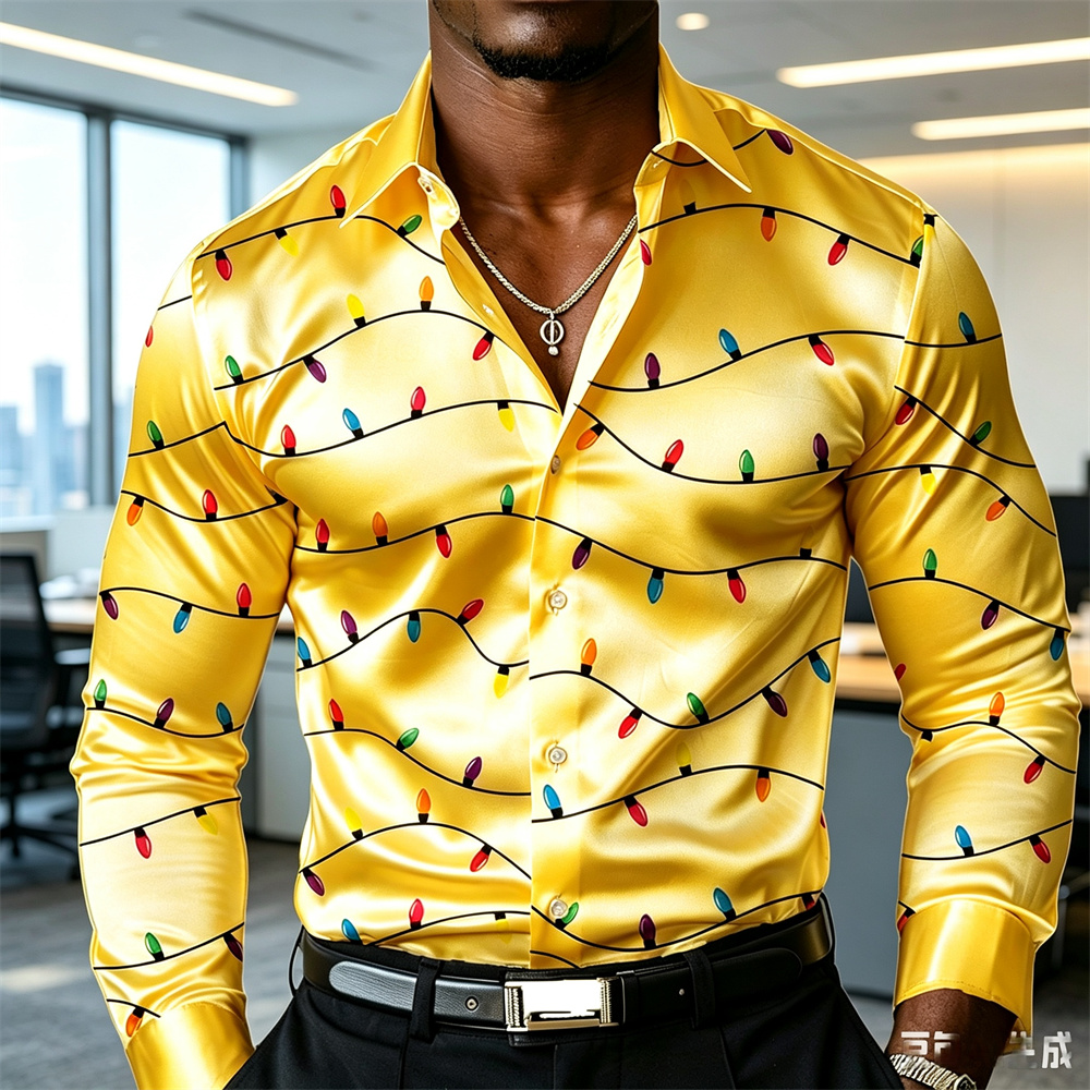 Kerst heren lantaarnshirt sati - Mens Satin Silk Dress Shirt recensie en prijs