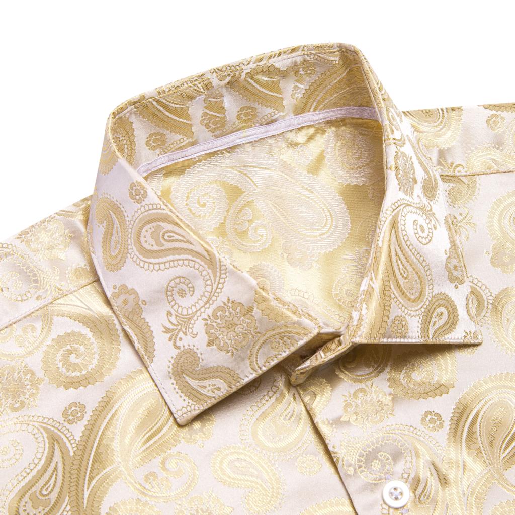 Hi-Tie Goud Beige Ivoor Champa - Mens Satin Silk Dress Shirt recensie en prijs