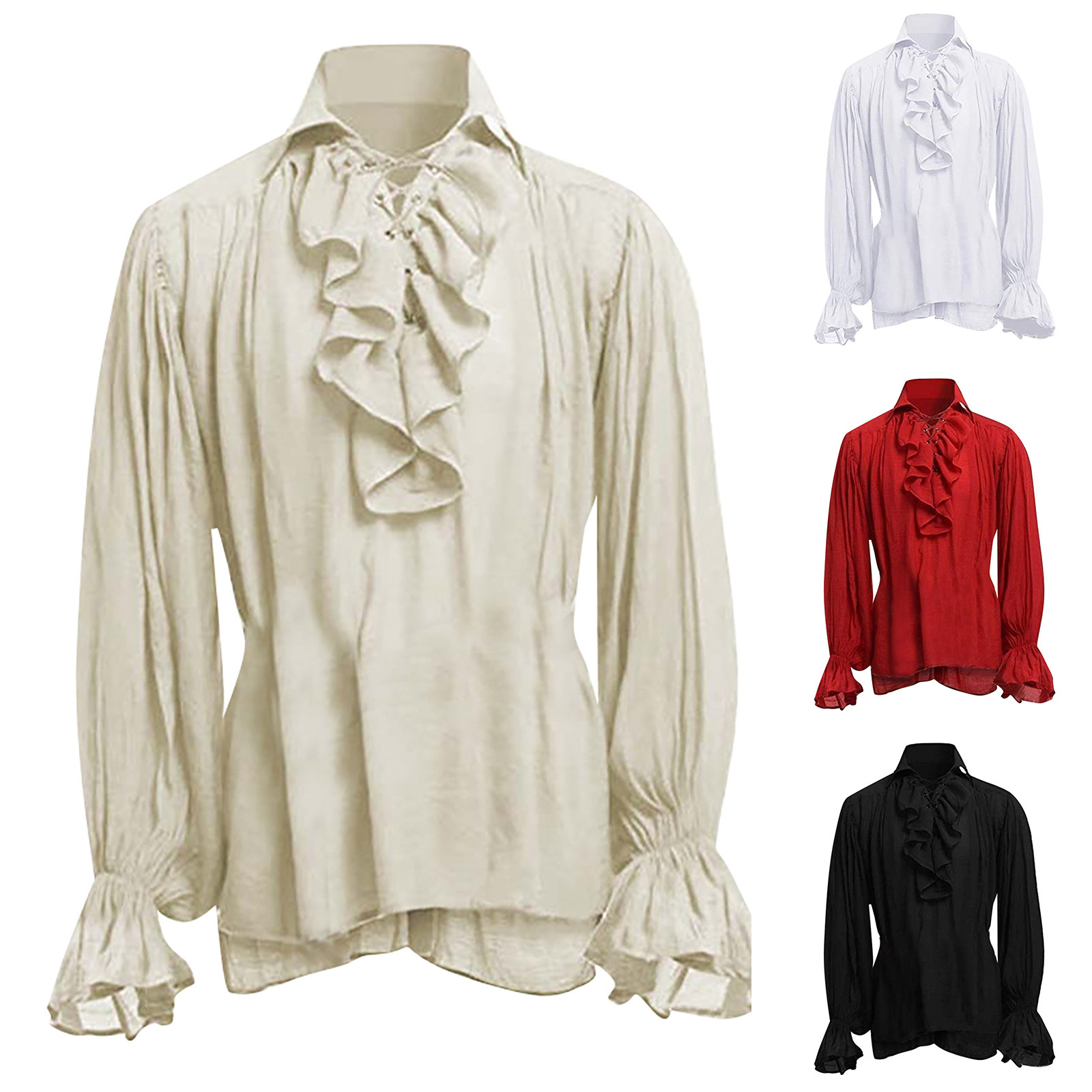 Mens Halloween Lace Up Piraat  - Medieval Gothic Lace Up Pirate Shirt recensie en prijs